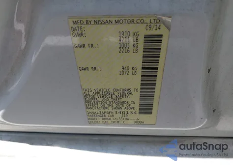 2015 Nissan Altima 2.5 Sl from USA, damaged, VIN 1N4AL3AP6FN340134